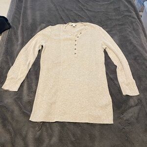 Women’s Gap Modern Rib Henley T-Shirt, Oatmeal Heather - size L